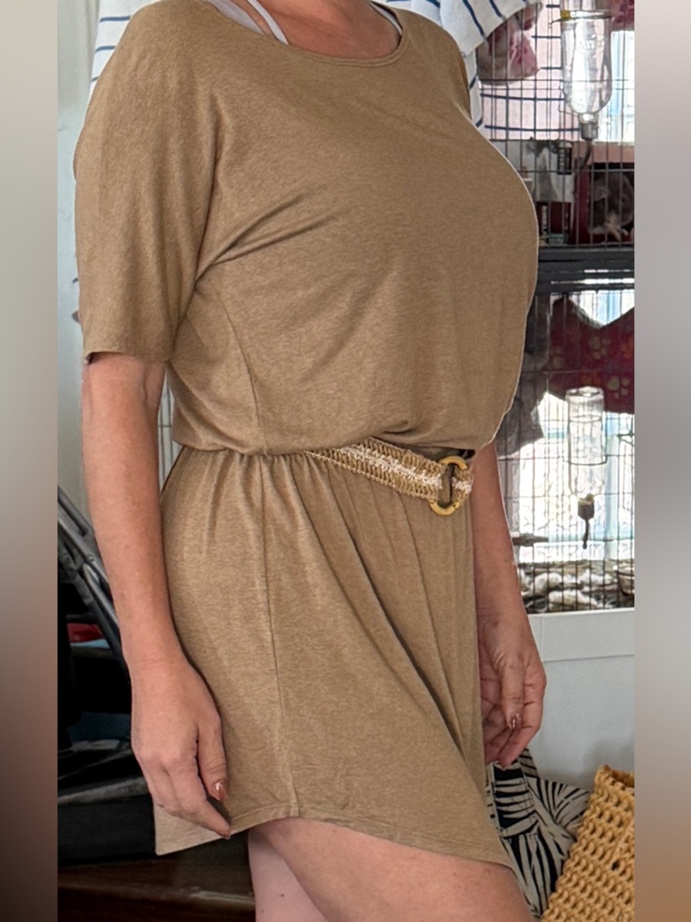Fighting Eel Short Sleeve Womens Beige T-Shirt Dress  Size: M - Picture 3 of 9